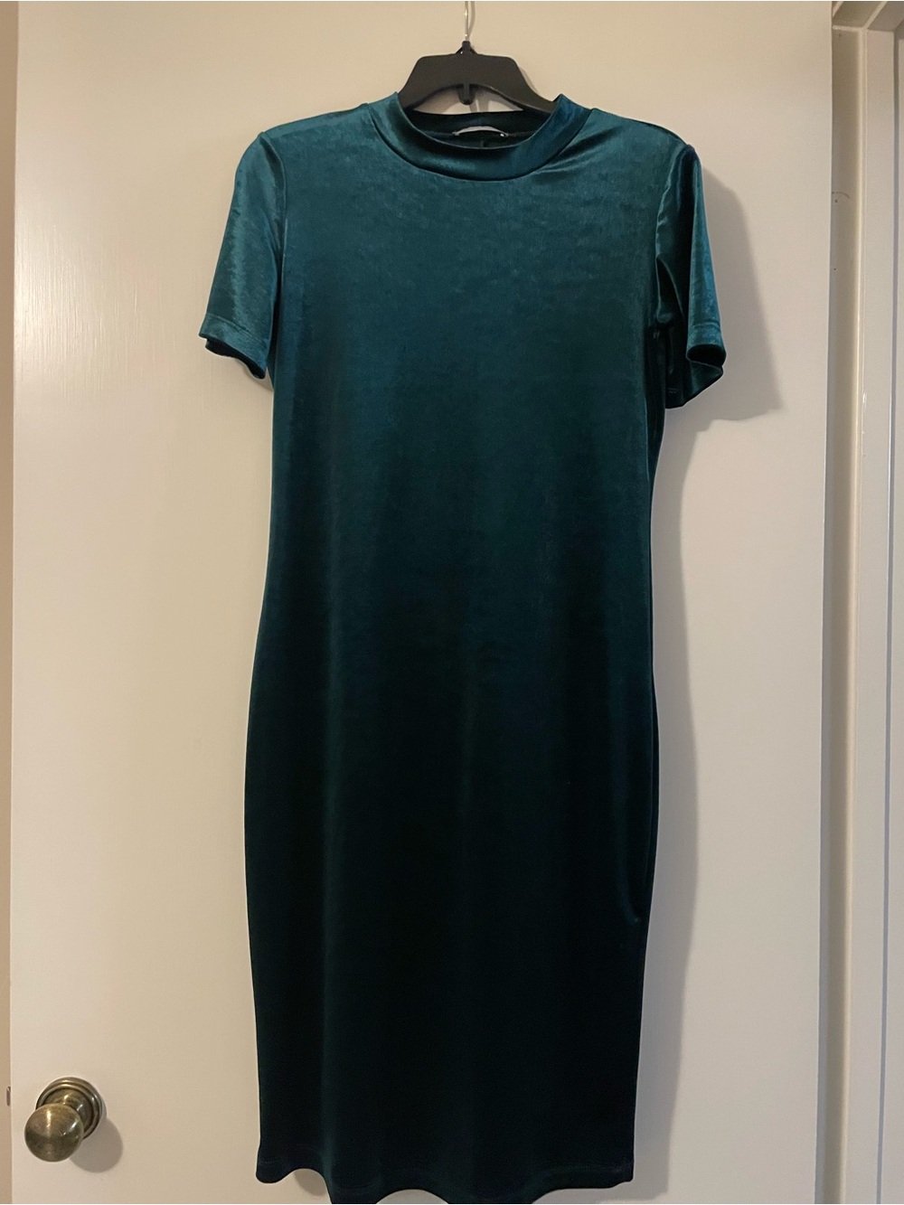 Deep Teal Velvet Short Sleeve Asymmetrical Midi Dress